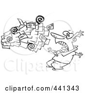 Poster, Art Print Of Cartoon Black And White Outline Design Of Spam Mail Shooting Towards A Man