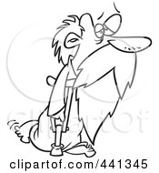 Royalty Free RF Clip Art Illustration Of A Cartoon Black And White Outline Design Of An Old Father Time Using A Crutch