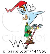 Poster, Art Print Of Cartoon Christmas Elf Hopping On A Pogo Stick