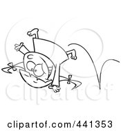 Cartoon Black And White Outline Design Of An Energetic Girl Doing A Cartwheel