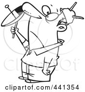 Royalty Free RF Clip Art Illustration Of A Cartoon Black And White Outline Design Of A Man Wearing Tin Foil And Trying To Communicate With Aliens by toonaday