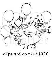 Poster, Art Print Of Cartoon Black And White Outline Design Of A Celebrating New Year Pig