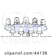 Clipart Illustration Of A Happy Group Of Business Stick People Sitting Around A Table In A Meeting by NL shop #COLLC44136-0109