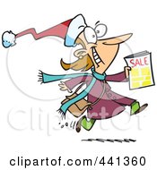 Royalty Free RF Clip Art Illustration Of A Cartoon Excited Black Friday Shopper Running With A Sale Ad