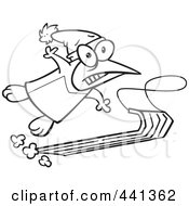Royalty Free RF Clip Art Illustration Of A Cartoon Black And White Outline Design Of A Sledding Penguin by toonaday