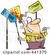 Royalty Free RF Clip Art Illustration Of A Cartoon Man With An Ego Holding Signs