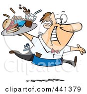 Royalty Free RF Clip Art Illustration Of A Cartoon Energetic Waiter Serving Fast Food by toonaday