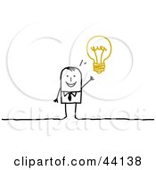 Clipart Illustration Of A Smart Stick Businessman With An Idea Displayed As A Light Bulb by NL shop #COLLC44138-0109