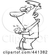 Royalty Free RF Clip Art Illustration Of A Cartoon Black And White Outline Design Of A Man Watching His Watch Tick