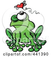 Royalty Free RF Clip Art Illustration Of A Romantic Frog Watching A Flying Hear by Zooco