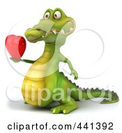 Royalty Free RF Clip Art Illustration Of A 3d Dragon Facing Left And Holding A Heart