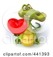 Royalty Free RF Clip Art Illustration Of A 3d Dragon Looing Up And Holding A Heart