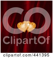 Poster, Art Print Of Two Sparkling Golden Hearts Over Red Silk