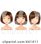 Royalty Free RF Clip Art Illustration Of A Digital Collage Of Brunette Women Smiling With Short Hair Cuts