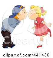 Kid Couple Bending Over To Kiss