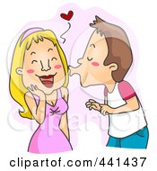 Poster, Art Print Of Man Kissing A Blushing Woman Over Pink