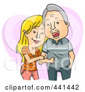 Royalty Free RF Clip Art Illustration Of A Young Woman Dating An Older Man Over A Pink Heart