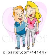 Royalty Free RF Clip Art Illustration Of A Tall Woman Walking With Her Short Boyfriend Over A Pink Heart