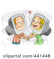 Poster, Art Print Of Internet Romance Couple Holding Hands Over Gray