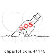 Clipart Illustration Of A Stick Man Floating In An SOS Bottle