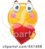 Royalty Free RF Clip Art Illustration Of A Valentine Smiley Emoticon Holding A Heart by Pushkin