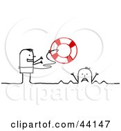 Stick Man Tossing A Life Buoy Out To A Drowning Person