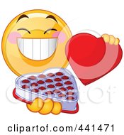 Royalty Free RF Clip Art Illustration Of A Valentine Smiley Emoticon With Chocolates by Pushkin
