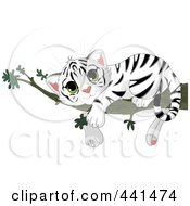 Royalty Free RF Clip Art Illustration Of A Baby White Tiger Resting On A Branch by Pushkin