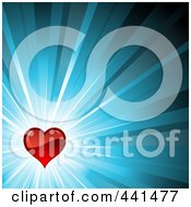 Royalty Free RF Clip Art Illustration Of A Shiny Red Heart Over A Bursting Blue Background
