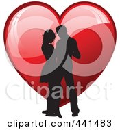 Poster, Art Print Of Silhouetted Couple Dancing Over A Shiny Red Heart