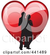 Poster, Art Print Of Silhouetted Couple Standing Over A Shiny Red Heart
