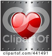 Royalty Free RF Clip Art Illustration Of A Shiny Red Heart Over Brushed Metal
