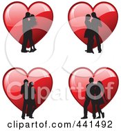 Poster, Art Print Of Digital Collage Of Romantic Silhouetted Couples Over Red Hearts