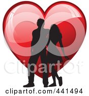 Poster, Art Print Of Silhouetted Couple Walking Over A Shiny Red Heart