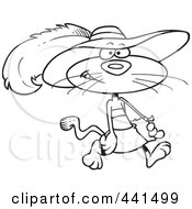 Royalty Free RF Clip Art Illustration Of A Cartoon Black And White Outline Design Of A Stylish Cat Wearing A Hat