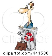 Royalty Free RF Clip Art Illustration Of A Cartoon Recycled Businessman In A Bin by toonaday