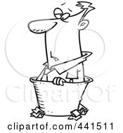 Royalty Free RF Clip Art Illustration Of A Cartoon Black And White Outline Design Of A Rejected Businessman In A Bin
