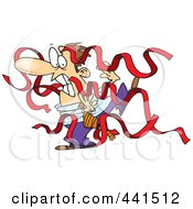 Royalty Free RF Clip Art Illustration Of A Cartoon Businessman Being Attacked By Red Tape by toonaday