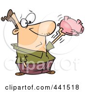 Royalty Free RF Clip Art Illustration Of A Cartoon Man Shaking His Empty Piggy Bank by toonaday
