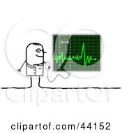 Poster, Art Print Of Stick Cardiologist Doctor Reading A Heart Monitor