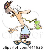 Poster, Art Print Of Cartoon Summer Man Drinking A Refreshing Beverage