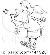 Royalty Free RF Clip Art Illustration Of A Cartoon Black And White Outline Design Of A Female Referee Blowing A Whistle