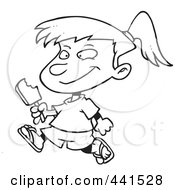 Royalty Free RF Clip Art Illustration Of A Cartoon Black And White Outline Design Of A Girl Eating A Refreshing Popsicle