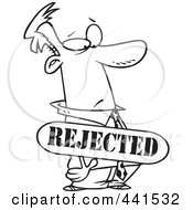 Royalty Free RF Clip Art Illustration Of A Cartoon Black And White Outline Design Of A Rejected Businessman