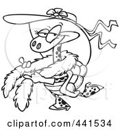 Cartoon Black And White Outline Design Of A Stylish Turtle Wearing A Hat