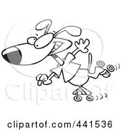 Poster, Art Print Of Cartoon Black And White Outline Design Of A Roller Blading Dog