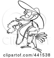 Cartoon Black And White Outline Design Of A Stylish Bird Wearing A Hat