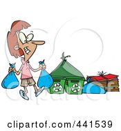 Poster, Art Print Of Cartoon Woman Carrying Bags To A Recycle Center