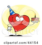 Poster, Art Print Of Red Heart Character Wearing A Hat And Holding A Birthday Cake