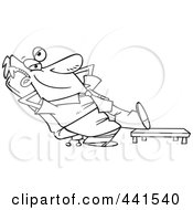 Poster, Art Print Of Cartoon Black And White Outline Design Of A Businessman Relaxing With His Feet Up
